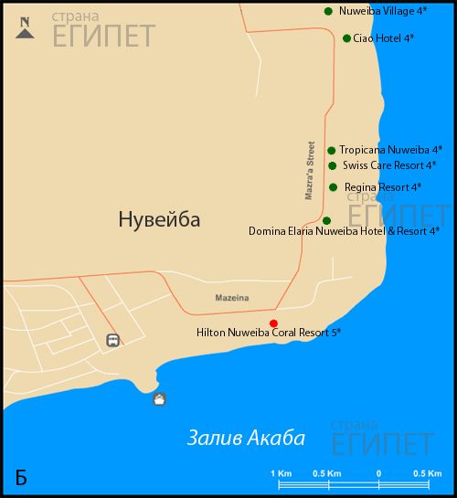 Египет. Карта Нувейбы с отелями.