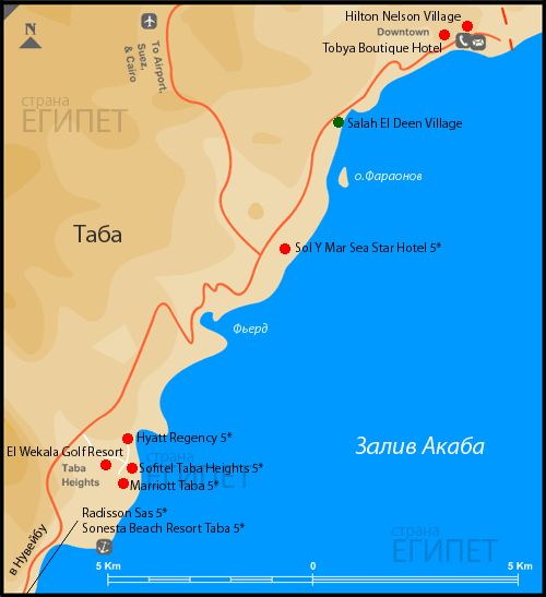 Египет. Карта отелей Табы.