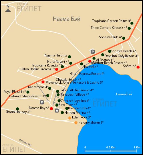 Египет. Карта отелей Наама Бэй.